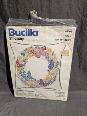 Vtg Bucilla Pillow Kit #49303 Butterfly Kaleidoscope 14” Square Pillow Sealed